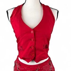 Red avenue halter top with satin bow tie detail